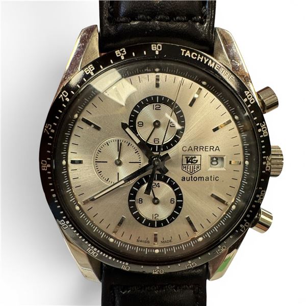 Carrera Automatic Watch with TAG Heuer Logo (WJ1110-0)  Swiss Quartz Watch with Leather Strap - 39mm
