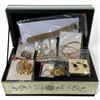 Image 1 : Mirrored Jewelry Box with Assorted Clean Jewelry - Box measures 5.5" x 10" x 4" deep