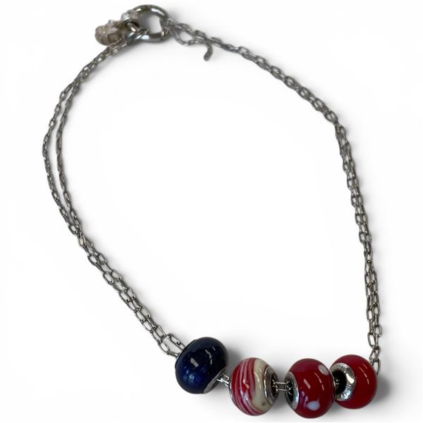 Italian Amore & Bac Sterling & Murano Glass Beads on 17" Chain