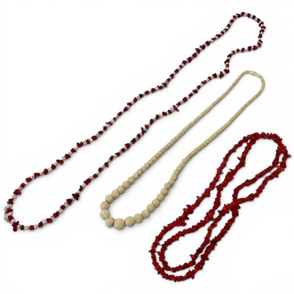 3 Lovely Necklaces with Natural Materials - Coral, Coral & Fresh Water Pearl, and Carved Bone
