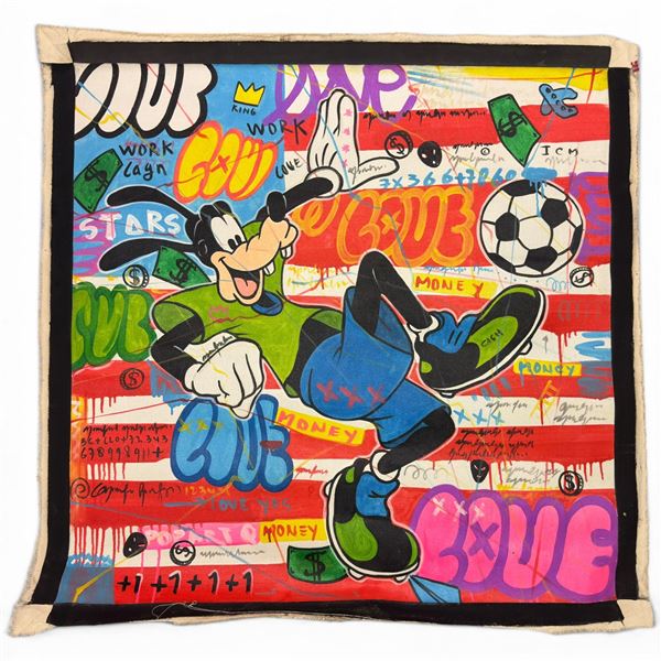 Pop Art Painting of Goofy in the Style of Carlos Pun - 44" X 44" Signed Sana
