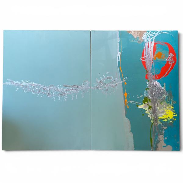 "Lions Gate Bridge" by Caro 2004 Original Acrylic on Canvas Painting 29x40" (2 Canvases)