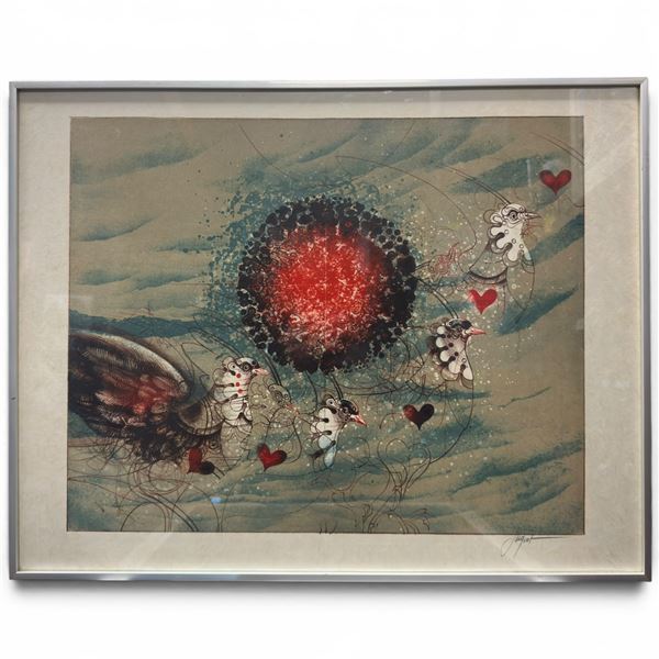 Surrealist Color Lithograph by Pierre Jacquot (1929-2009) 20x26"