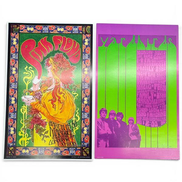 2 Signed Bob Masse Rock Posters - Pink Floyd & Yardbirds, Reporduction Prints