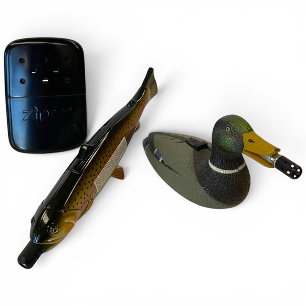 Black Zippo Hand Warmer, Mallard Lighter & Trout Lighter
