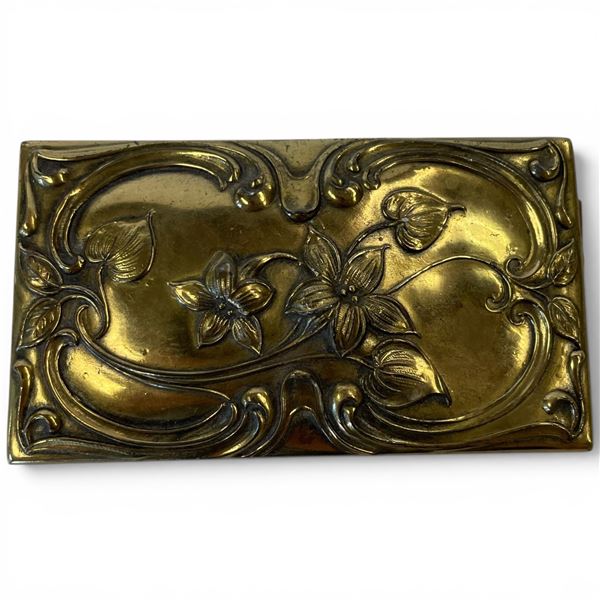 Vintage Art Nouveau Brass Ink Blotter - 2.25" x 4.25" x 1" tall