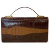Image 1 : Vintage Crocodile Skin Hand Bag - 1.5" x 12" x 7" tall - Structured accordion bag with fold over fla