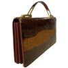 Image 2 : Vintage Crocodile Skin Hand Bag - 1.5" x 12" x 7" tall - Structured accordion bag with fold over fla