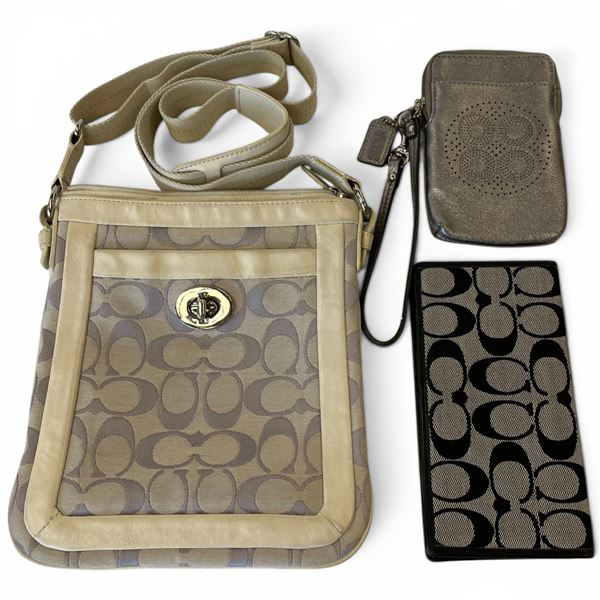 Coach Cross Body Bag, Coach Logo Wallet & Coach Silver Wristlet Purse - Preowned
