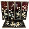 Image 1 : 5 Black Lacquered Wood Wall Panels Inlaid with Delicate Mother of Pearl, A Set of 4 Tall Vertical Pa