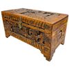 Image 1 : Carved Vintage Chinese Camphor Wood Blanket Chest with Brass Lock - 25" x 14" x 16" tall