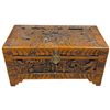 Image 2 : Carved Vintage Chinese Camphor Wood Blanket Chest with Brass Lock - 25" x 14" x 16" tall