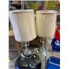 Image 2 : Pair of Vintage Lamps with Glass Bases & Plastic Wrapped Shades
