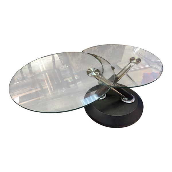 Magnussen Modesto-Style Swivel Cocktail Table with 2 Rotating Glass Tops and a Black Base - 17" tall