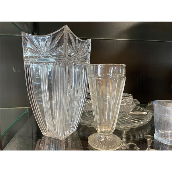 Shelf - Vintage Glass Vases & Serving Dish w/ Ceramic Pot