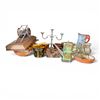 Image 1 : Shelf - Misc. Collectables - Candle Holder, Olive Oil Jug, Napkin Holders, Creamer, Wooden Cart, Etc