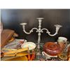 Image 4 : Shelf - Misc. Collectables - Candle Holder, Olive Oil Jug, Napkin Holders, Creamer, Wooden Cart, Etc