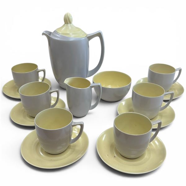 1950s Branksome Ceramics England "Graceline" Tea Set - Teapot, Cream, Sugar and 6 Cups with Saucers