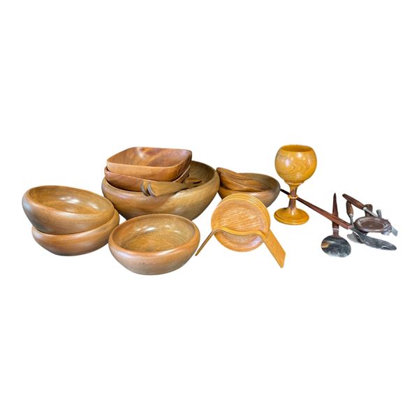 Shelf - Wooden Serving Set w/ Bowls, Coasters, Cup, Cutlery, Etc.