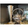 Image 4 : Group - Silver Plated Candle Holder, Tea Pot, Vase, Platter & Creamer