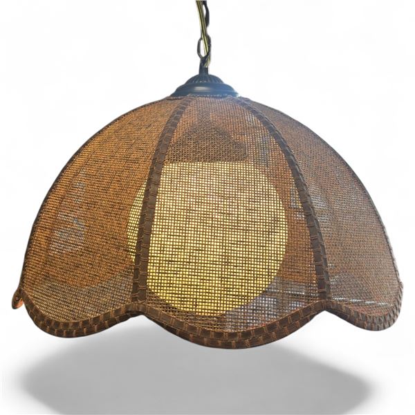 Vintage Swag Lamp with Glass Globe & 18" Woven Shade