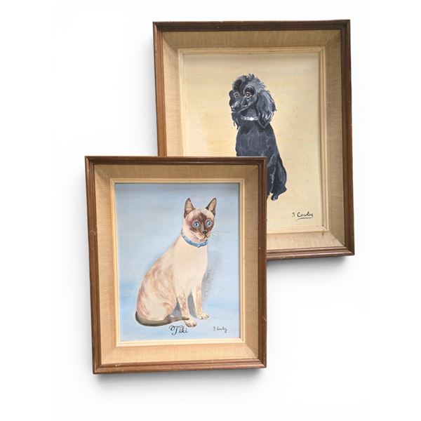 Framed Acrylic on Canvas Titled "Luzette" & "Tiki" by J. Cowley