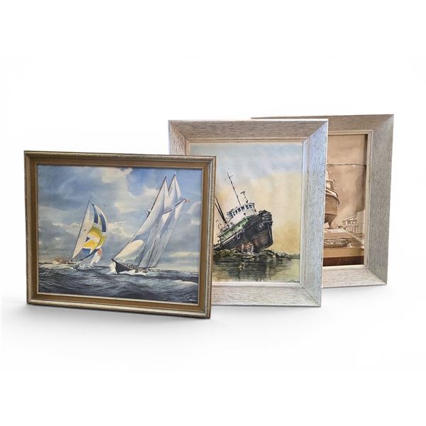 3 pc - Framed Acrylic on Canvas Paintings of Boats