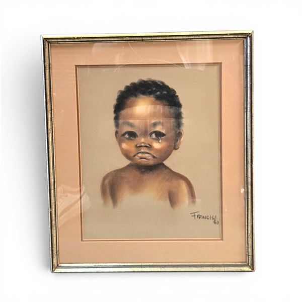Framed Pastel Print of Child by "Francis / 60"