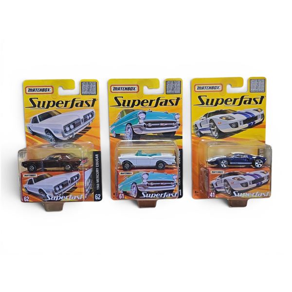 Matchbox Superfast Series Ford Gt, 1957 Chevy Belair and 1968 Mercury Cougar Diecast