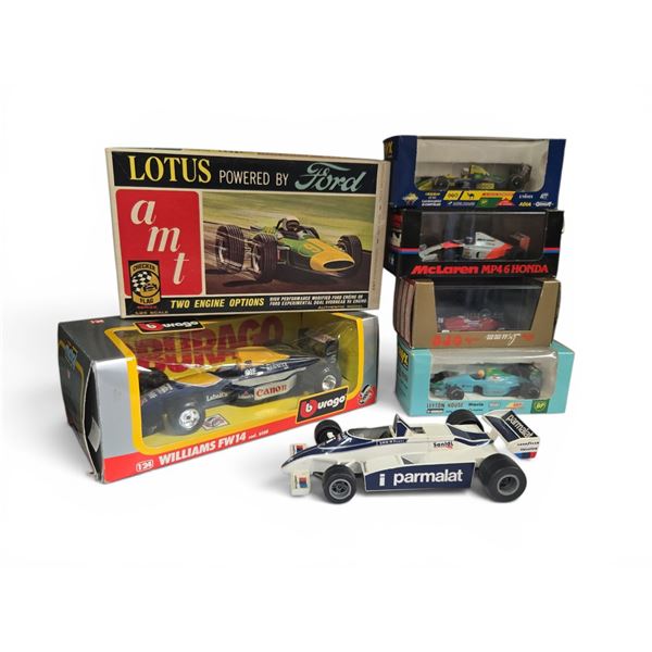 7 Diecast F1 Grand Prix Race Cars: Brabham, Lotus (Model), Williams, Lamborghini, McLaren, Ferrari