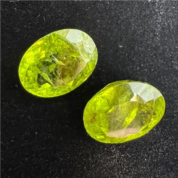 Pair of Natural Himalayan Peridot Gemstones - 12.42 CTW (Oval  Cut - 12.6mm x 9.9mm x 5.9mm each )