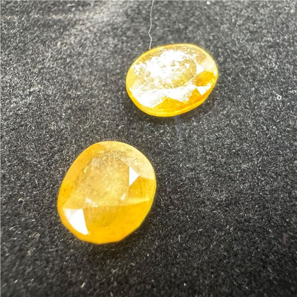 Pair of Natural Kashmir Yellow Sapphire Gemstones - 8.68 CTW - Brownish Yellow (Oval Mixed Cut )  *