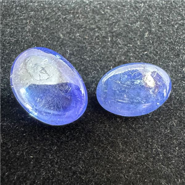 Pair of Natural Tanzanite Gemstones - 7.66 CTW (Oval Cabochon Cut )  * Includes Gemologist Certifica