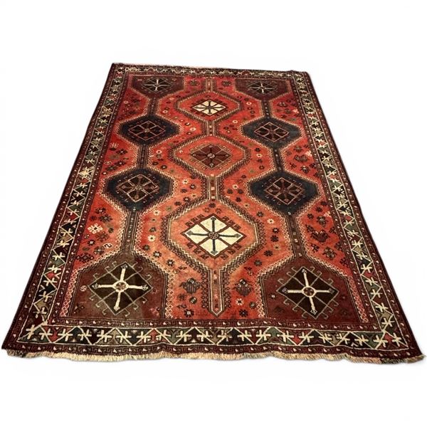 Shiraz Area Rug Traditional Nomadic Geometric Pattern in Deep Red (106" x 80")
