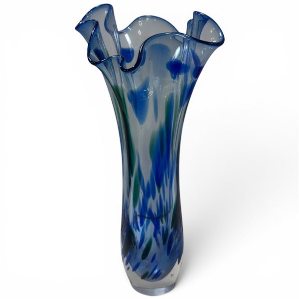F&C Poland Crystal Swung Splatter Vase - Complete with Signature & Sticker - 12" tall x 6" wide at t