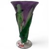Image 1 : Signed Arte Vargas Vase - Purple with Gold Fleck & Applied Leaf - 9" tall x 5" diameter at the top