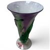 Image 2 : Signed Arte Vargas Vase - Purple with Gold Fleck & Applied Leaf - 9" tall x 5" diameter at the top