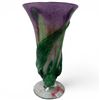Image 3 : Signed Arte Vargas Vase - Purple with Gold Fleck & Applied Leaf - 9" tall x 5" diameter at the top
