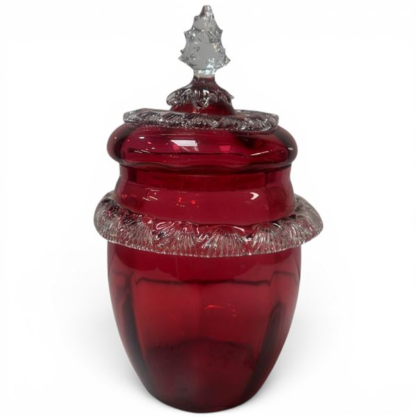 Antique Victorian Ruby Glass Candy Jar - 10" tall x 6" diameter