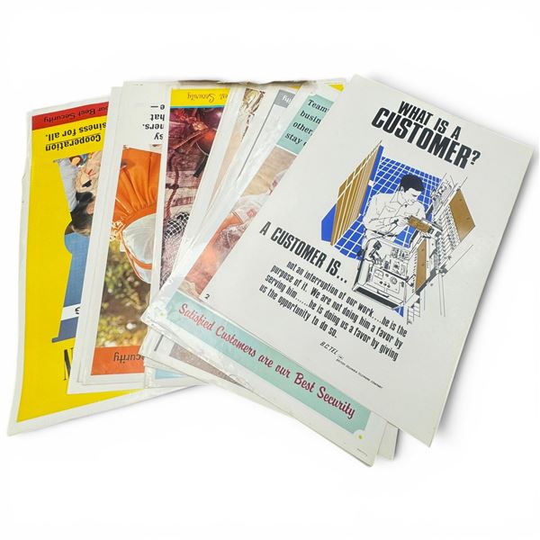 Stack of 1960s "Customer Satisfaction" Work-Place Posters - Some with BC Tel Logo - by Judson-Robert