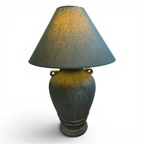 Large Green  Terracotta Lamp with Matching Shade - 31" tall with a 19" diameter shade
