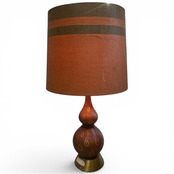 Classic Mid-Century Modern Lamp with Striped Drum Shade - Total Height is 32" with a 7" diameter bas