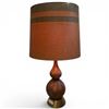 Image 1 : Classic Mid-Century Modern Lamp with Striped Drum Shade - Total Height is 32" with a 7" diameter bas