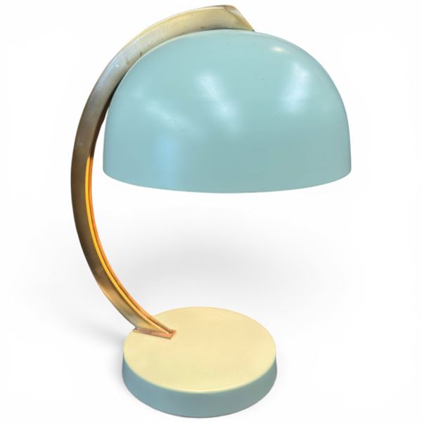 Retro Celedon Green Metal Lamp with Brass Arm - 14" tall with 9" diameter shade