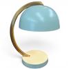 Image 2 : Retro Celedon Green Metal Lamp with Brass Arm - 14" tall with 9" diameter shade  (small dent in the 