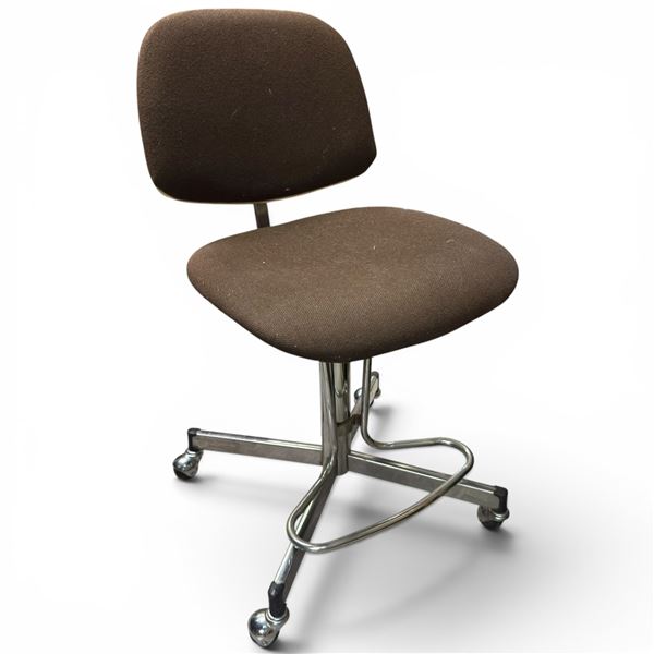 Vintage Office Task Chair with Brown Fabric Upholstery