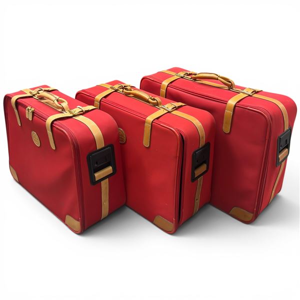 3 Piece Set of Lancel Depuis Luggage with Leather Straps & Handles - (Largest is 10" x 28" x 32")