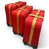 Image 3 : 3 Piece Set of Lancel Depuis Luggage with Leather Straps & Handles - (Largest is 10" x 28" x 32")