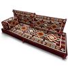 Image 1 : Burgundy Arabic Majlis Sofa Set - Traditional Geometric Kilim Pattern (28" x 72" x 5" thick seat wit