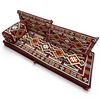 Image 2 : Burgundy Arabic Majlis Sofa Set - Traditional Geometric Kilim Pattern (28" x 72" x 5" thick seat wit